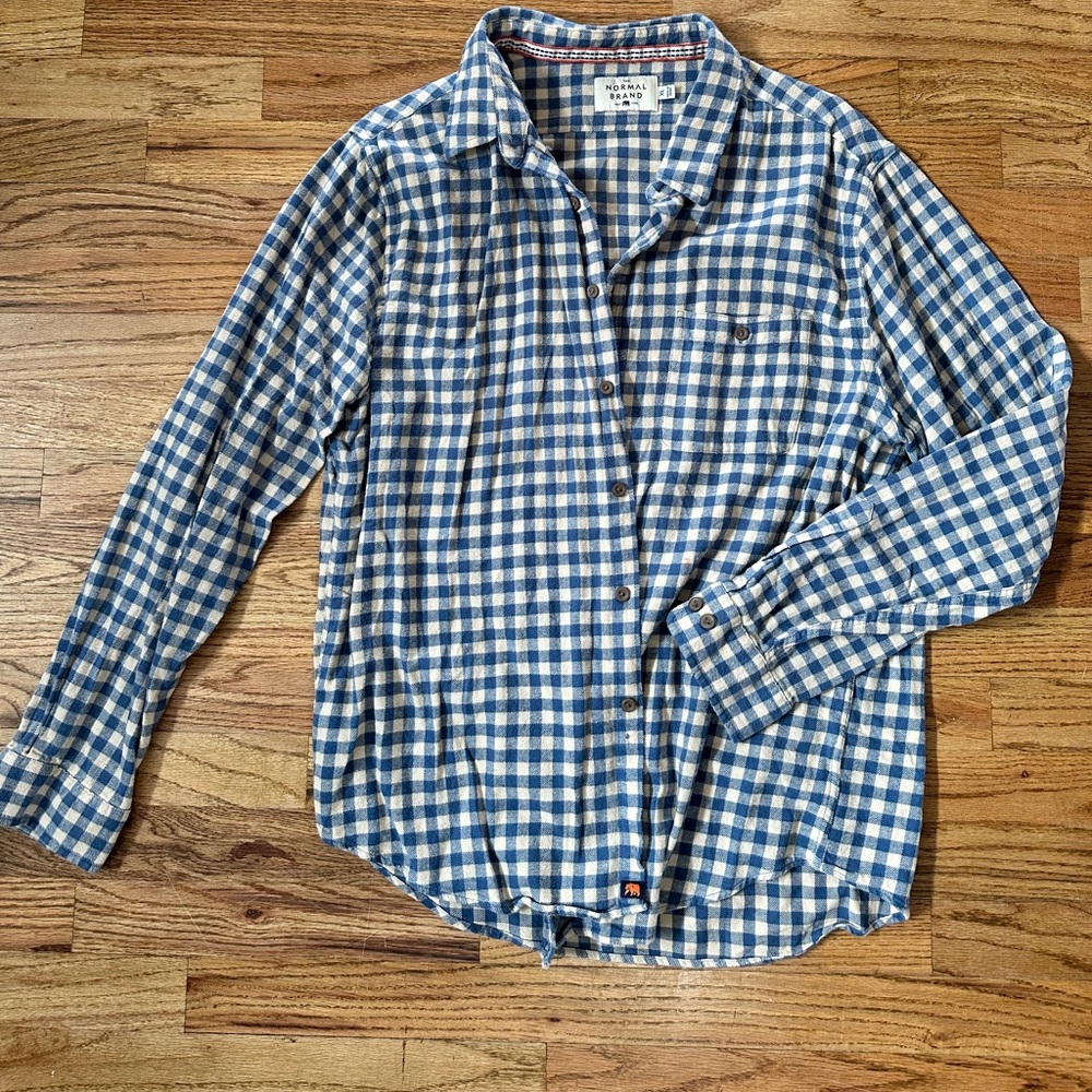 The normal brand, XL blue and tan Hudson Double Brushed Flannel in Khaki Plaid